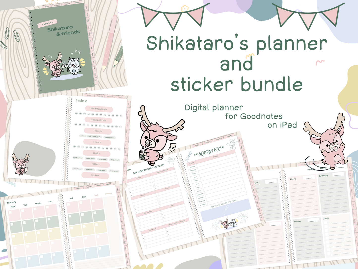 Shikataro's digital planner and sticker bundle set for the Goodnotes App