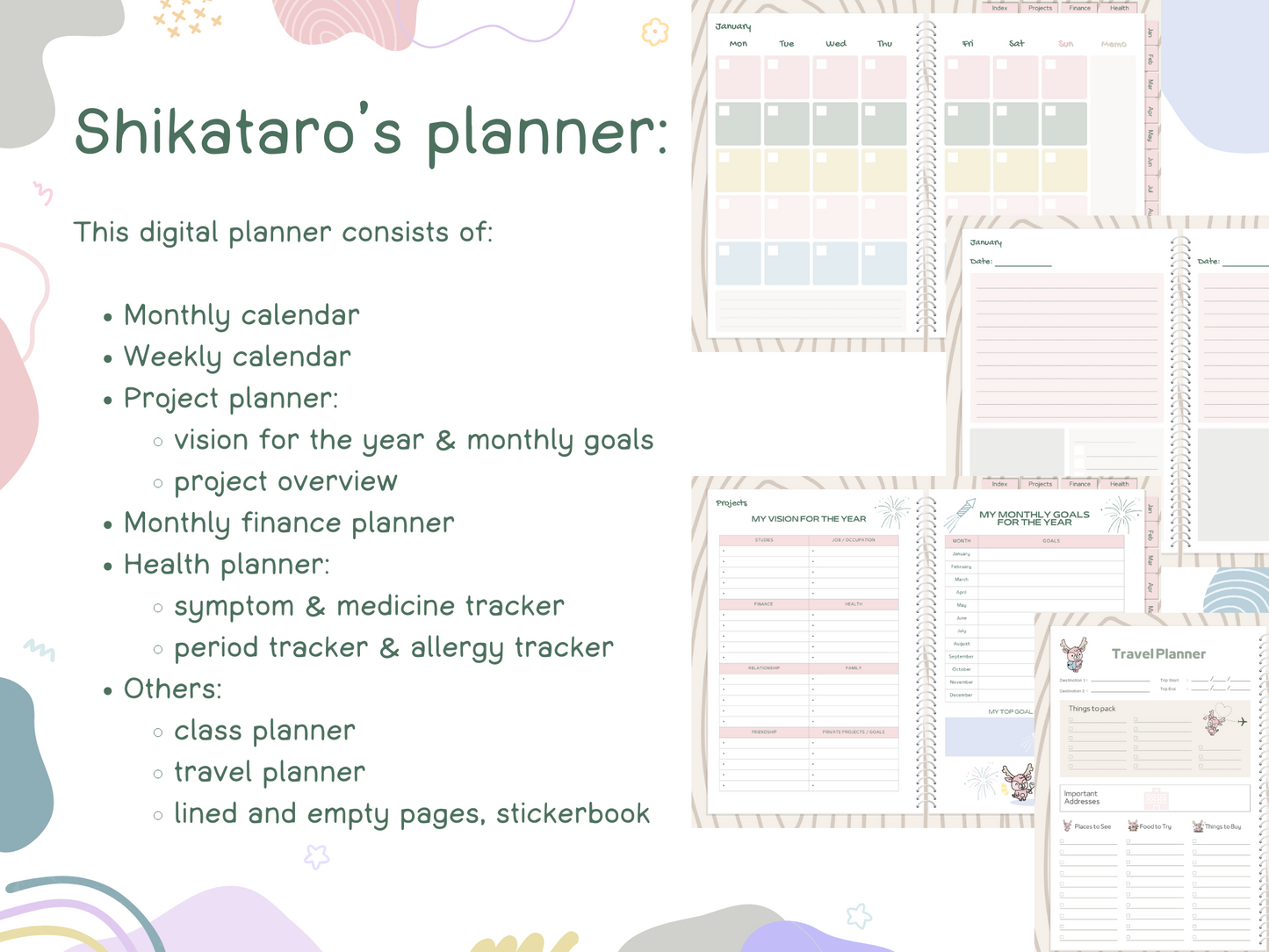 Shikataro's digital planner and sticker bundle set for the Goodnotes App