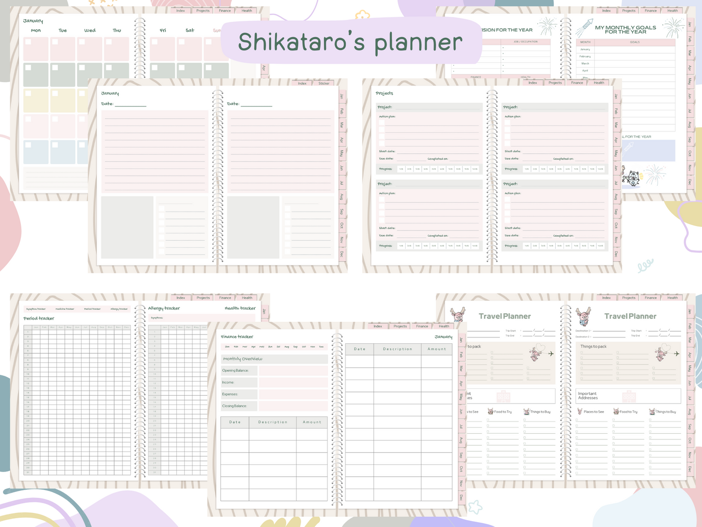 Shikataro's digital planner and sticker bundle set for the Goodnotes App