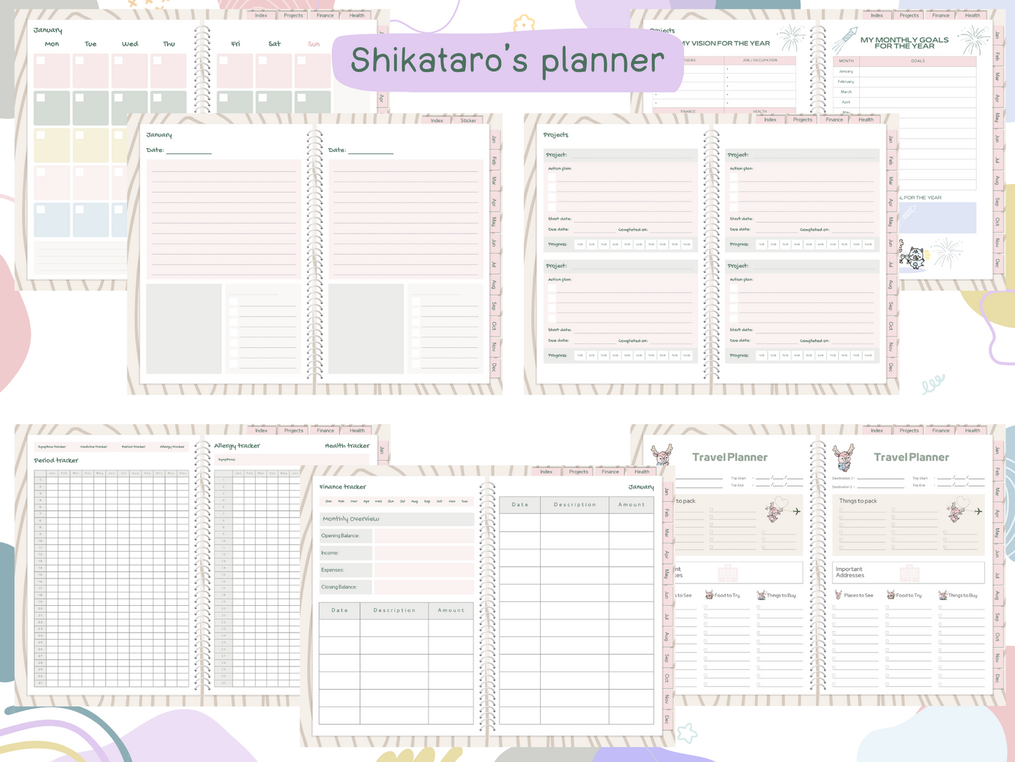 Shikataro's planner, diary & sticker bundle, digital files usable for Goodnotes productivity app