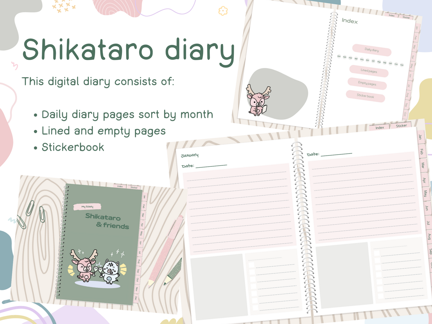 Shikataro's planner, diary & sticker bundle, digital files usable for Goodnotes productivity app