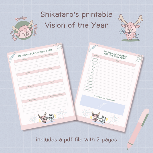Shikataro's New Year Vision Board printable .pdf file